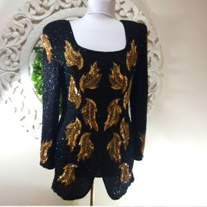 MAISON MAGIQUE SEQUIN BEADED TOP SIZE M NEIMAN MARCUS